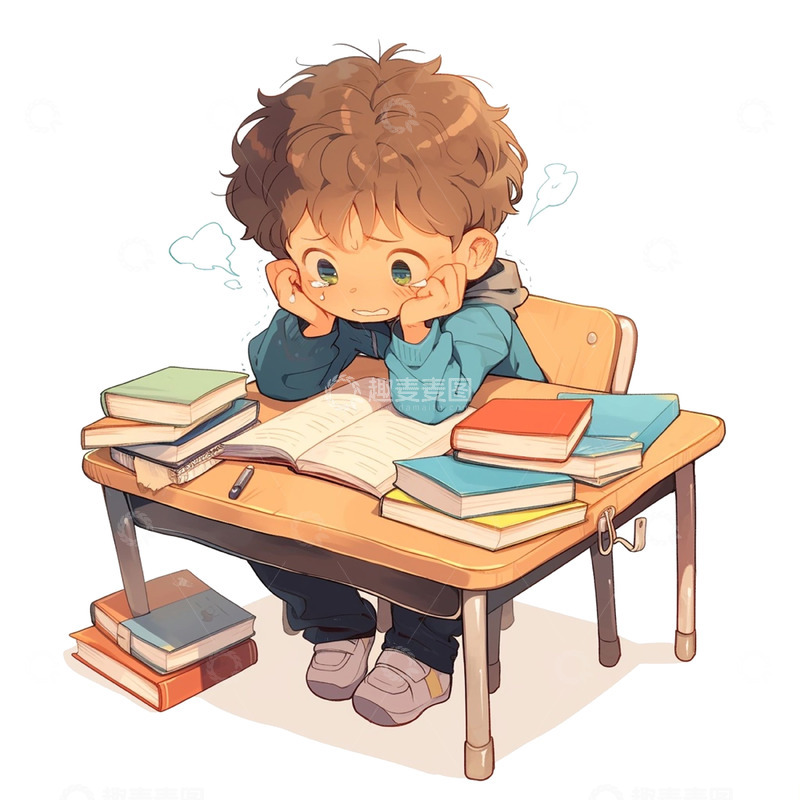 高清大图下载【趣麦麦图】高考压力课桌上男孩