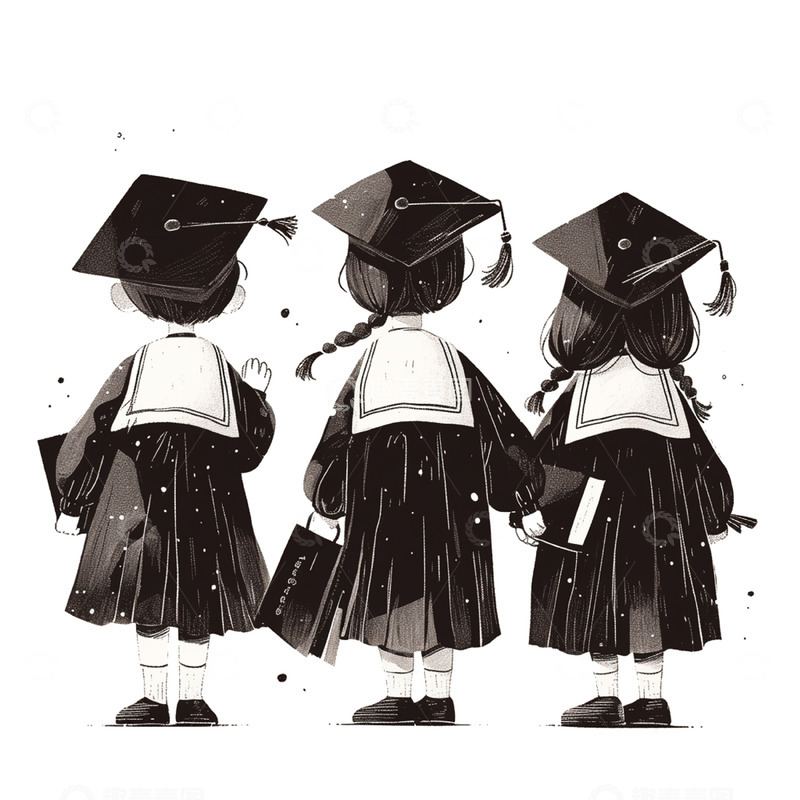 高清大图下载【趣麦麦图】卡通毕业人物黑白背影