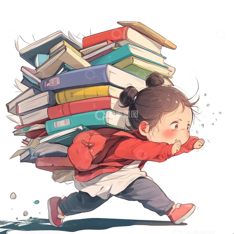 高清大图下载【趣麦麦图】高考压力被书本压住的女孩