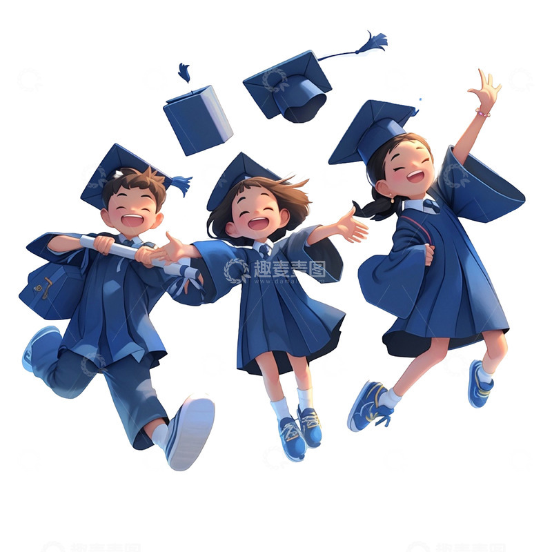 高清大图下载【趣麦麦图】蓝色学士服毕业人物