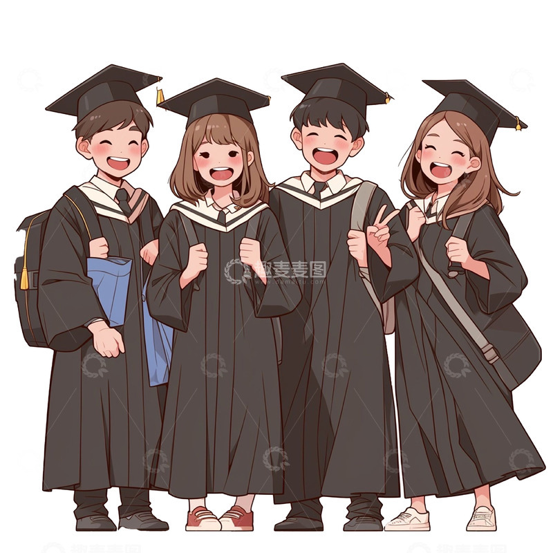 高清大图下载【趣麦麦图】卡通拍照学士服毕业人物