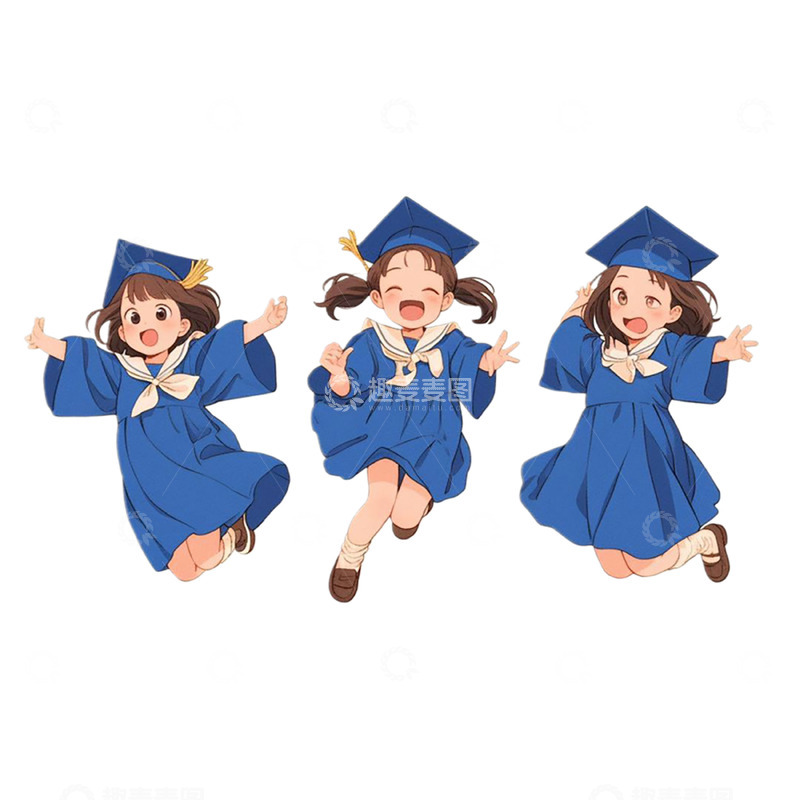 高清大图下载【趣麦麦图】穿蓝色学士服的卡通人物