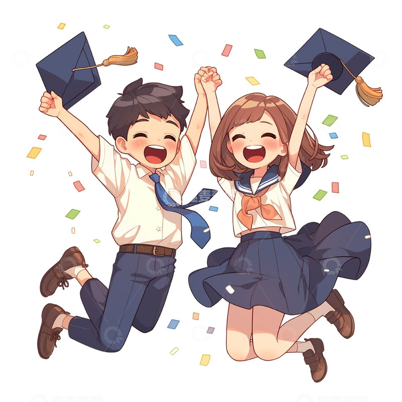高清大图下载【趣麦麦图】欢呼跳跃卡通毕业人物