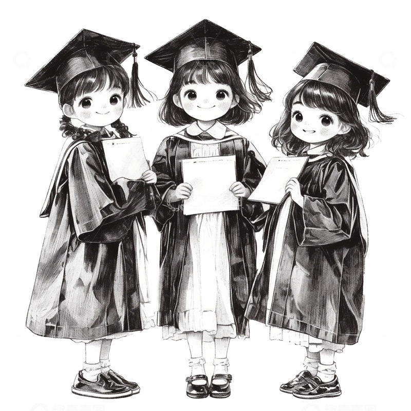 高清大图下载【趣麦麦图】高考毕业季黑白人物