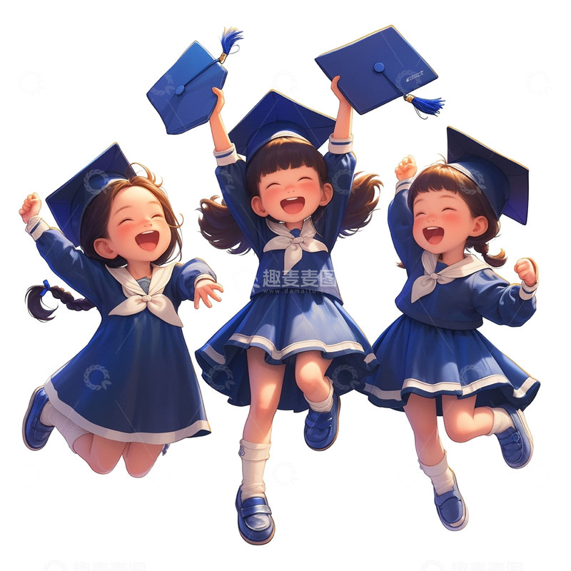 高清大图下载【趣麦麦图】毕业欢呼蓝色学士服女孩
