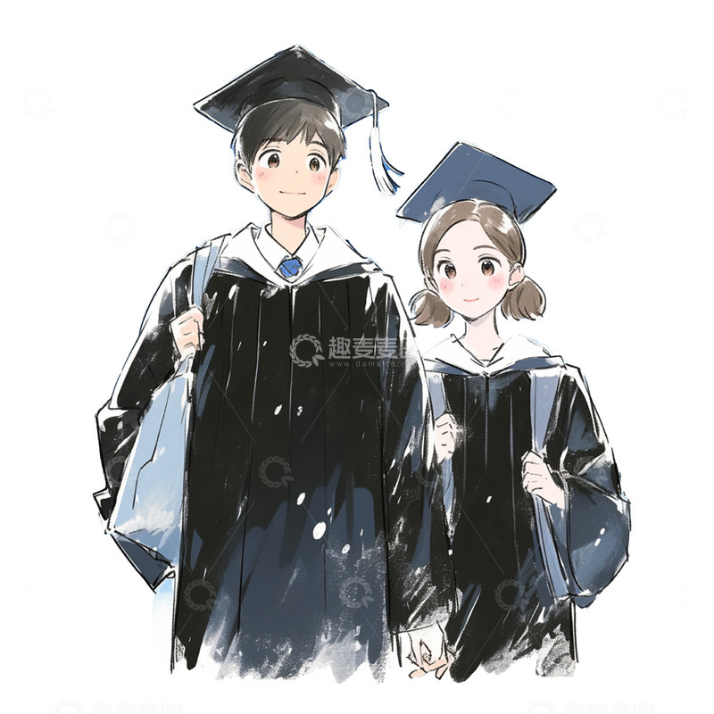 高清大图下载【趣麦麦图】毕业学士服卡通人物