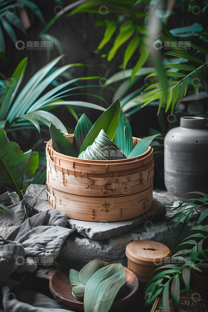 高清大图下载【趣麦麦图】笼屉粽子绿植AI摄影图