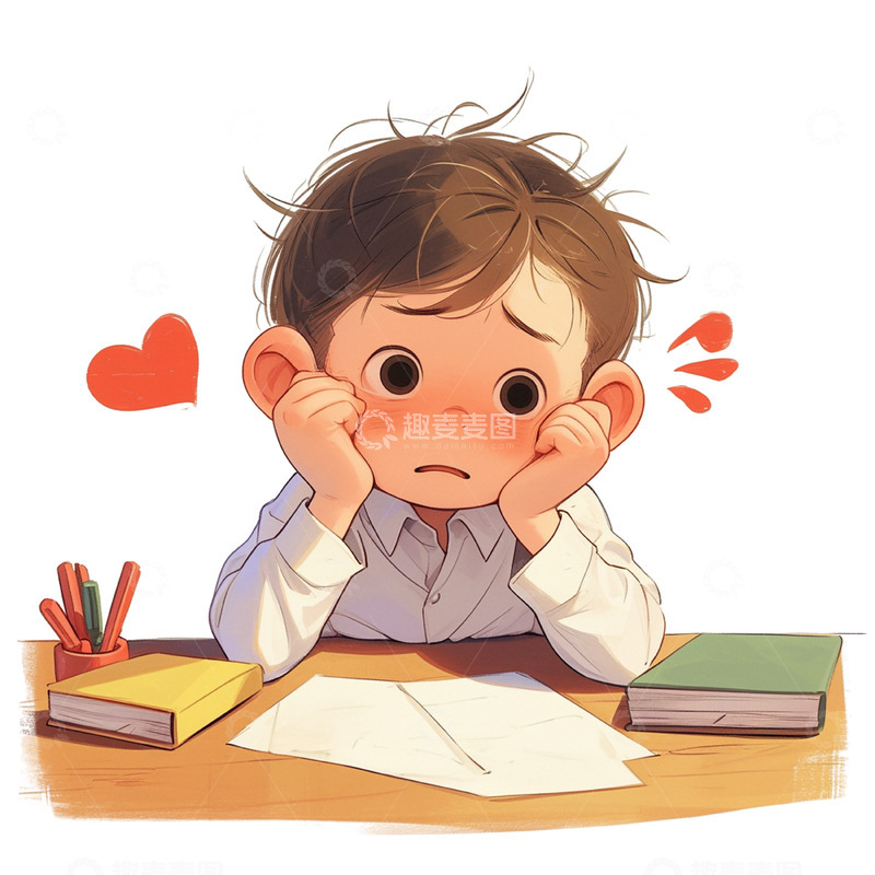高清大图下载【趣麦麦图】为高考压力感到苦恼的男孩