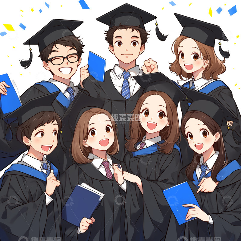 高清大图下载【趣麦麦图】卡通毕业青年大合照