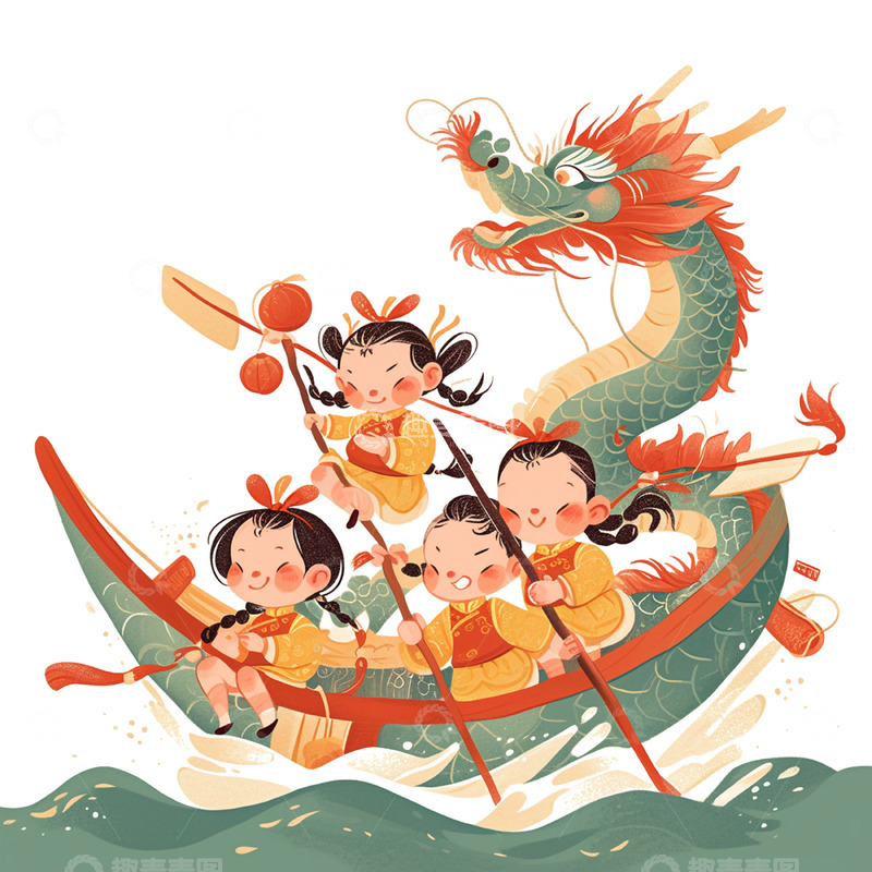 高清大图下载【趣麦麦图】端午节划龙舟的卡通人物