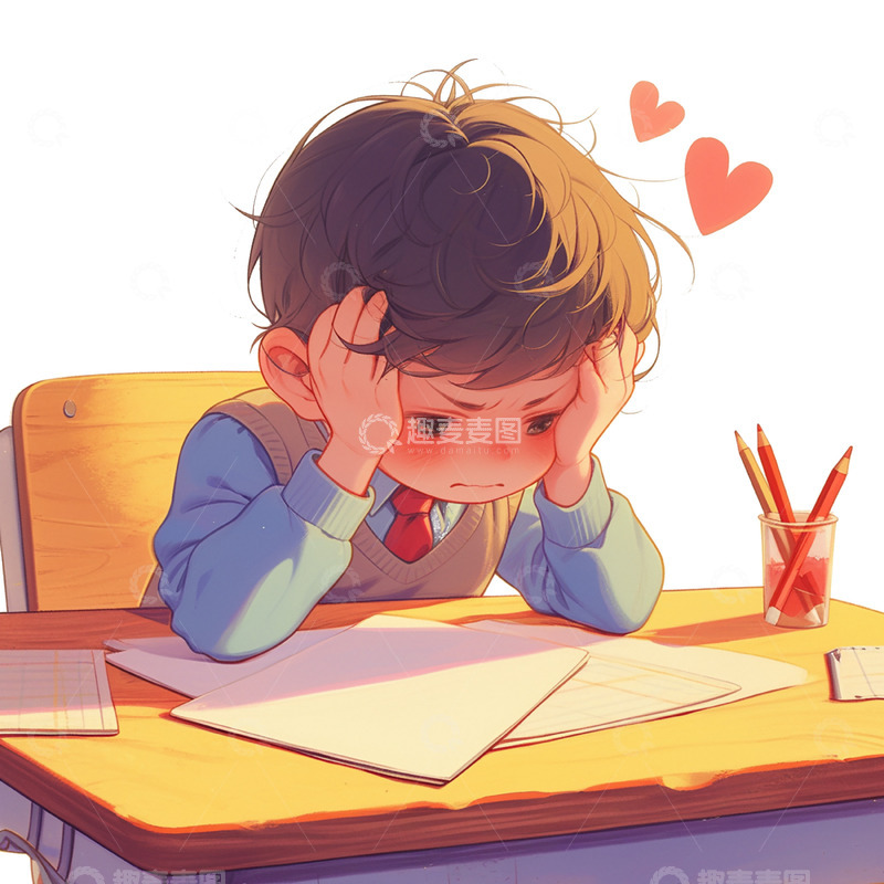 高清大图下载【趣麦麦图】高考前夕倍感压力的男孩