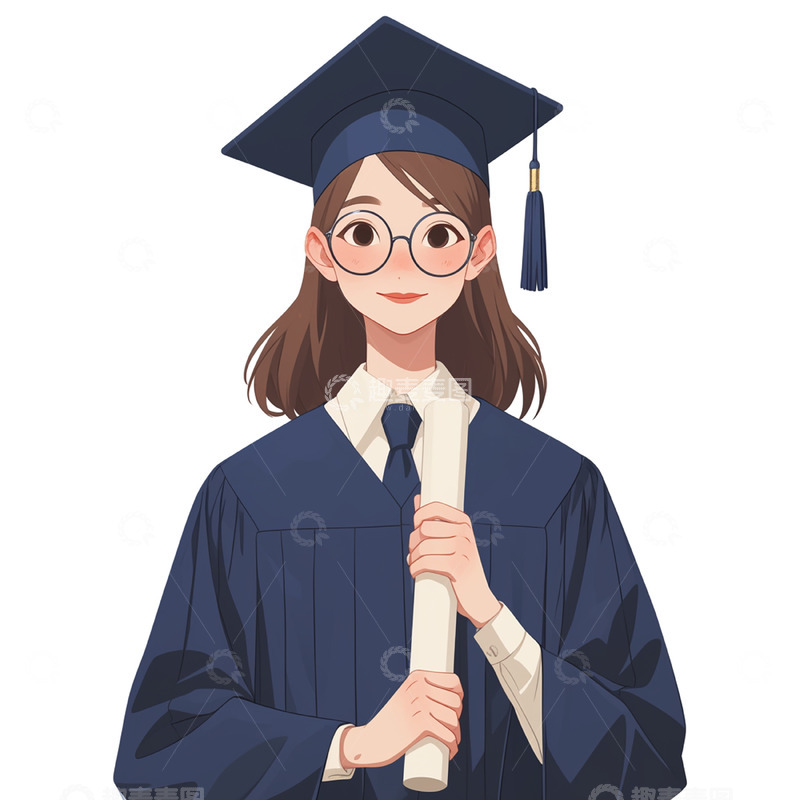 高清大图下载【趣麦麦图】卡通毕业季手拿毕业证书学士服女孩