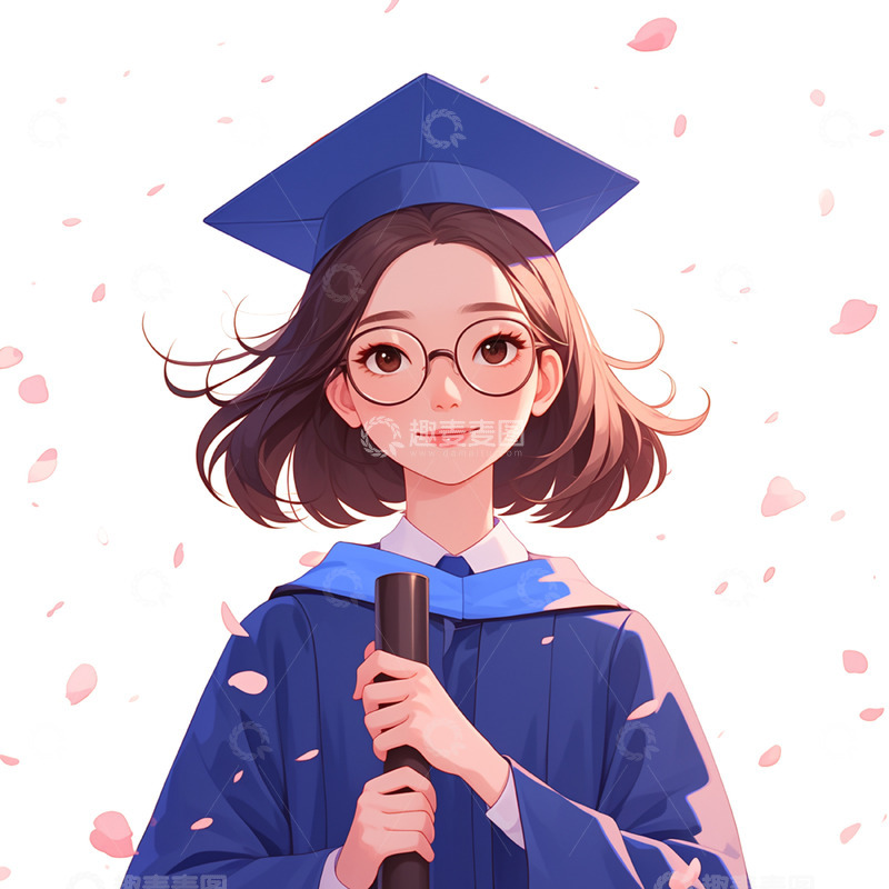 高清大图下载【趣麦麦图】卡通唯美花瓣短发毕业女孩
