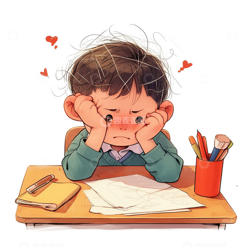 高清大图下载【趣麦麦图】卡通高考压力男孩