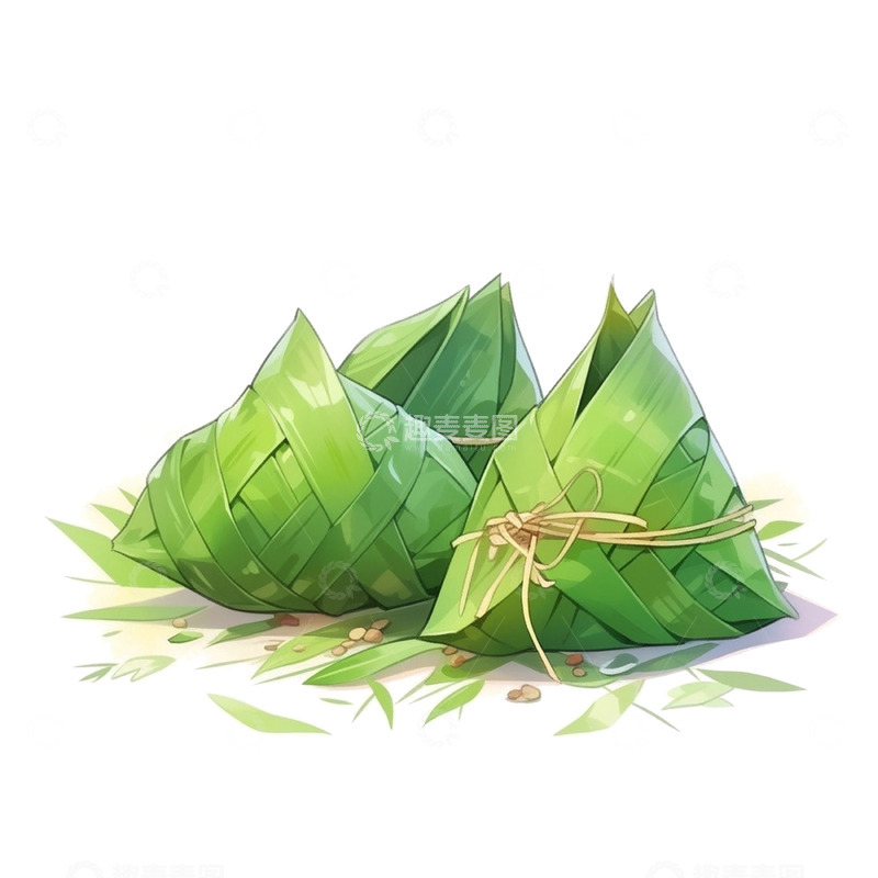 高清大图下载【趣麦麦图】绿色粽叶编制粽子