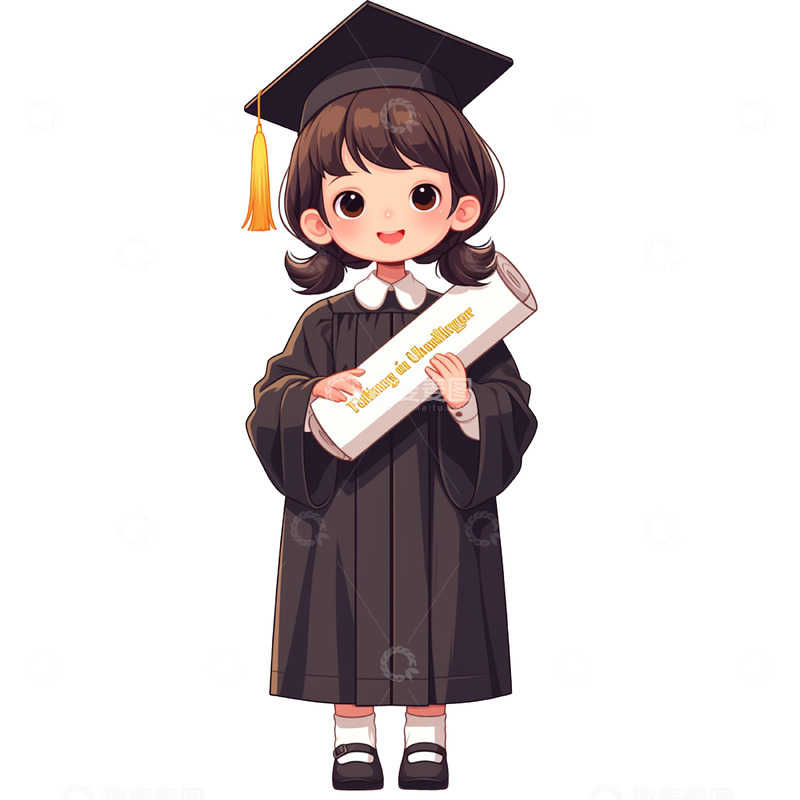 高清大图下载【趣麦麦图】拿着毕业证书的卡通毕业女孩
