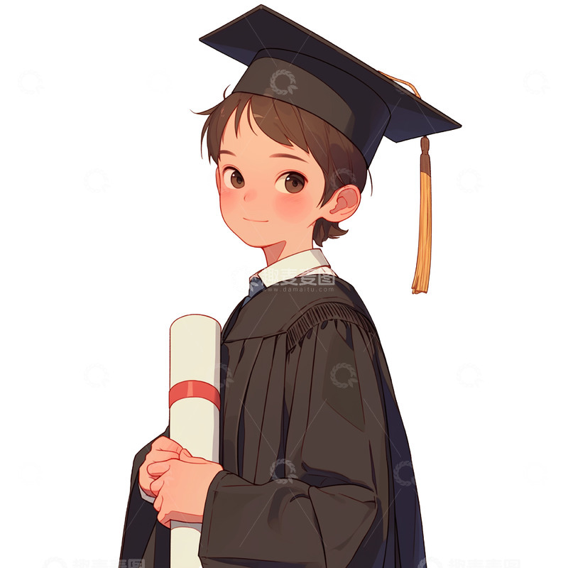 高清大图下载【趣麦麦图】一个拿着毕业证书穿学士服的毕业男孩