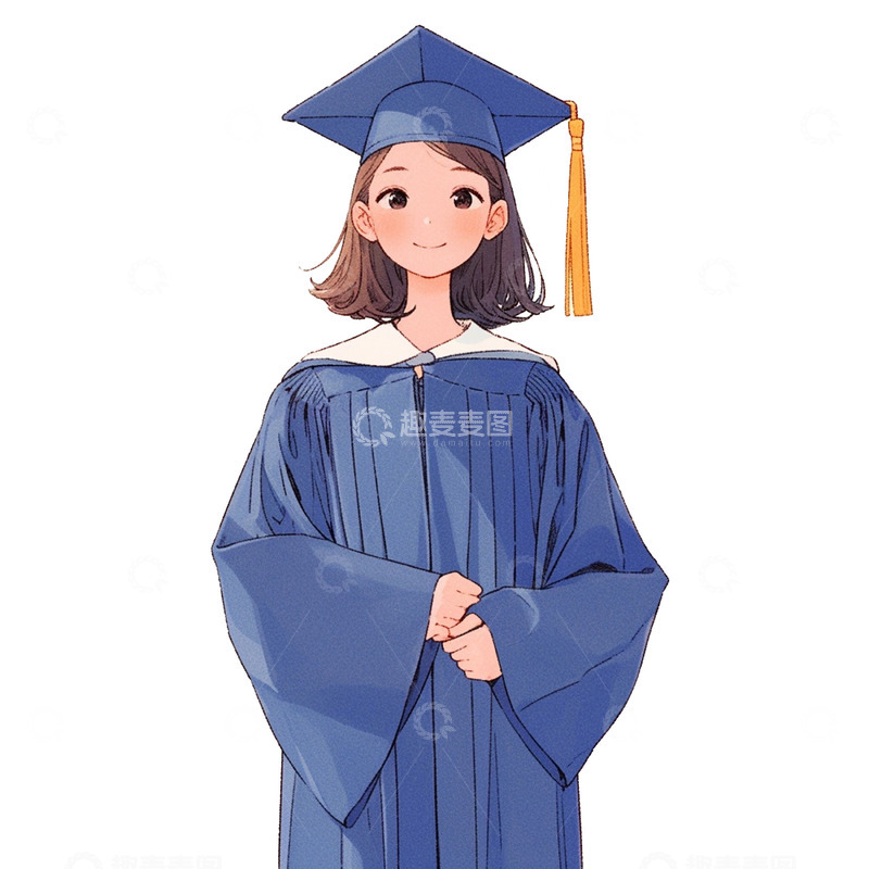 高清大图下载【趣麦麦图】蓝色学士服毕业女孩人物