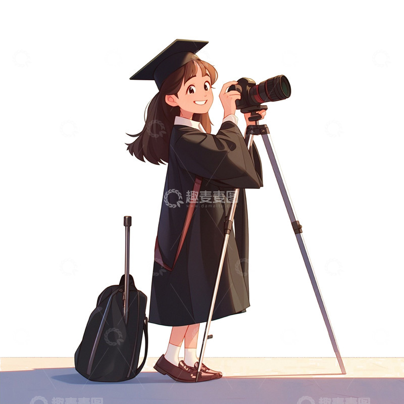 高清大图下载【趣麦麦图】毕业季穿黑色学士服拍照的女孩