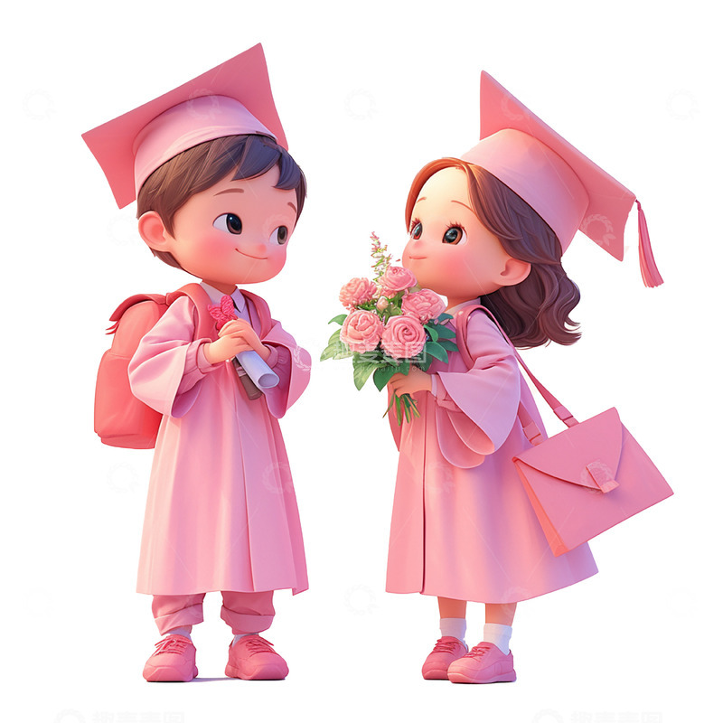 高清大图下载【趣麦麦图】两个穿着粉色学士服的毕业人物