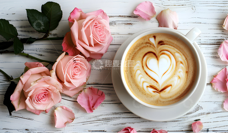 高清大图下载【趣麦麦图】玫瑰花咖啡摆拍摄影图