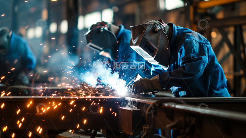 高清大图下载【趣麦麦图】现代工业电焊工人现场工作场景