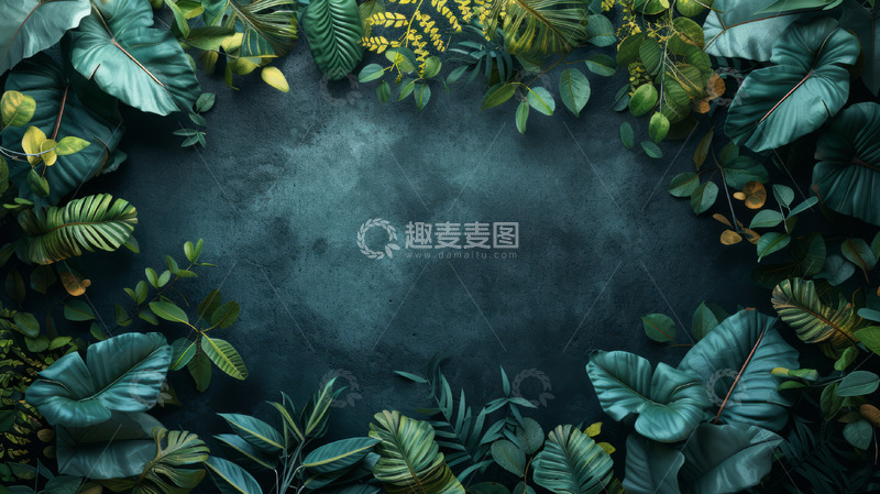 高清大图下载【趣麦麦图】绿叶花边海报背景