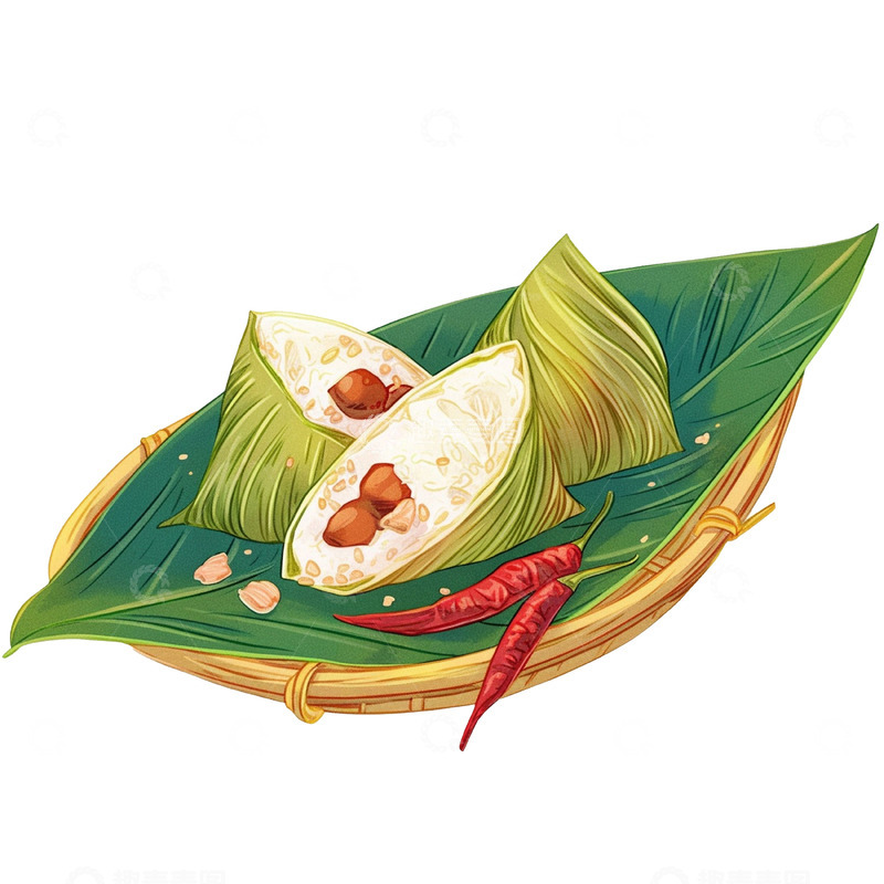 高清大图下载【趣麦麦图】端午节竹篮美食粽子