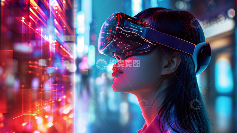 高清大图下载【趣麦麦图】戴着VR眼镜的女孩