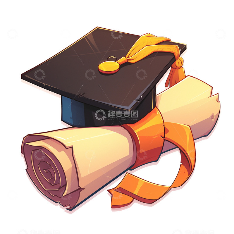 高清大图下载【趣麦麦图】卡通毕业季毕业证书和学士帽