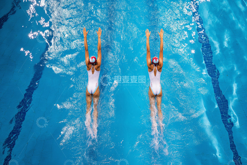 高清大图下载【趣麦麦图】泳池游泳女孩背影