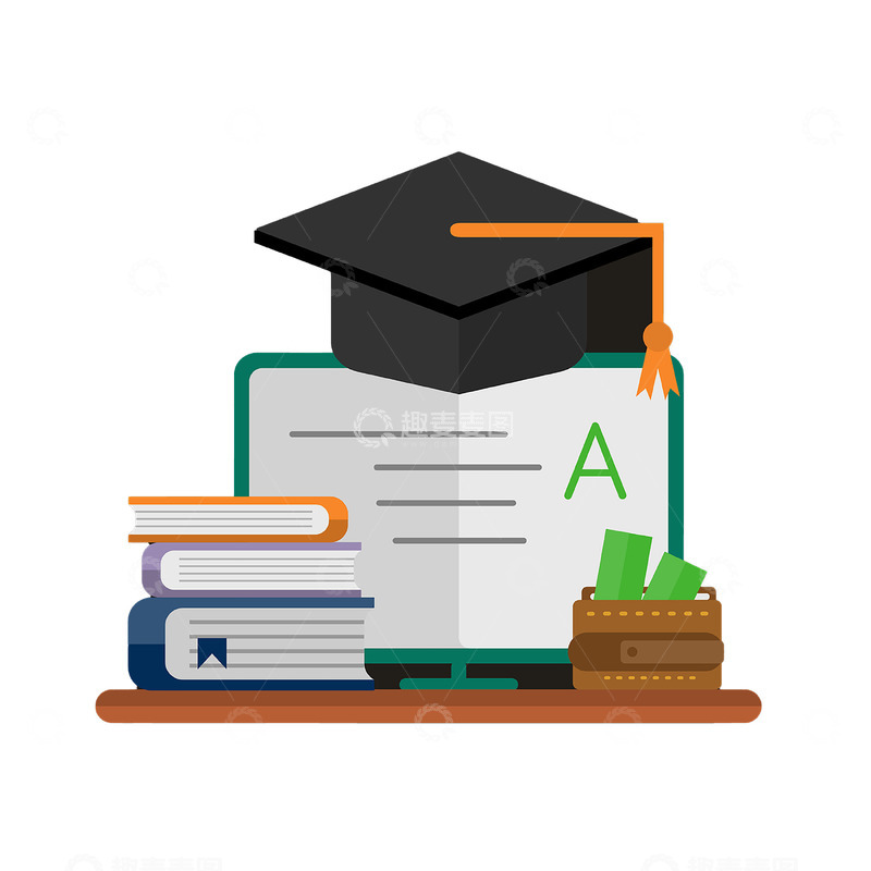 高清大图下载【趣麦麦图】毕业季书本和学士帽