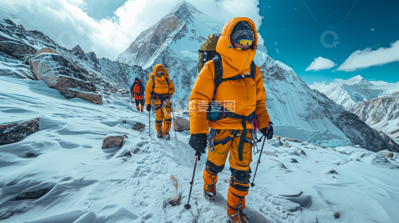 高清大图下载【趣麦麦图】登山者攀登雪峰