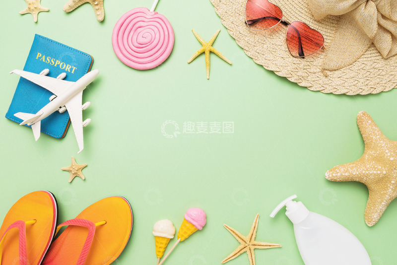 高清大图下载【趣麦麦图】护照飞机太阳镜其他海滩配件