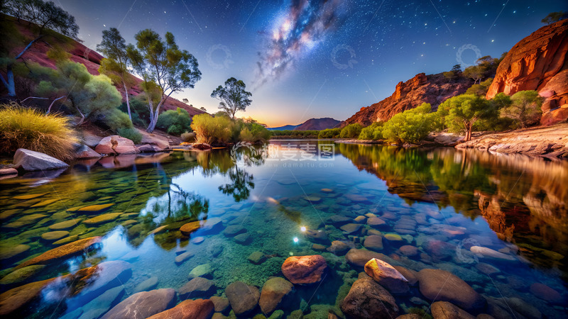 高清大图下载【趣麦麦图】自然风光美景湖树林天空夜景夜晚