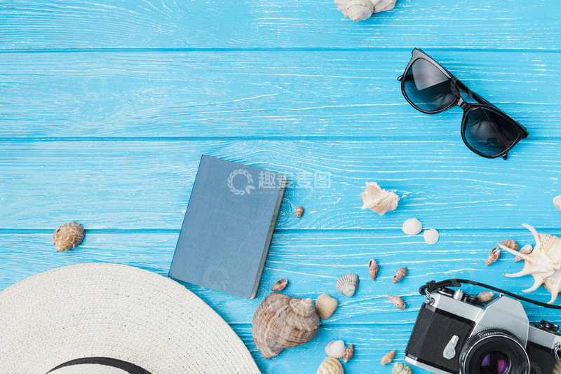 高清大图下载【趣麦麦图】复古相机太阳镜帽子度假装备