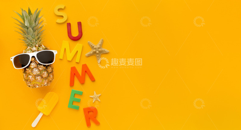 高清大图下载【趣麦麦图】俯视菠萝眼镜度假装备