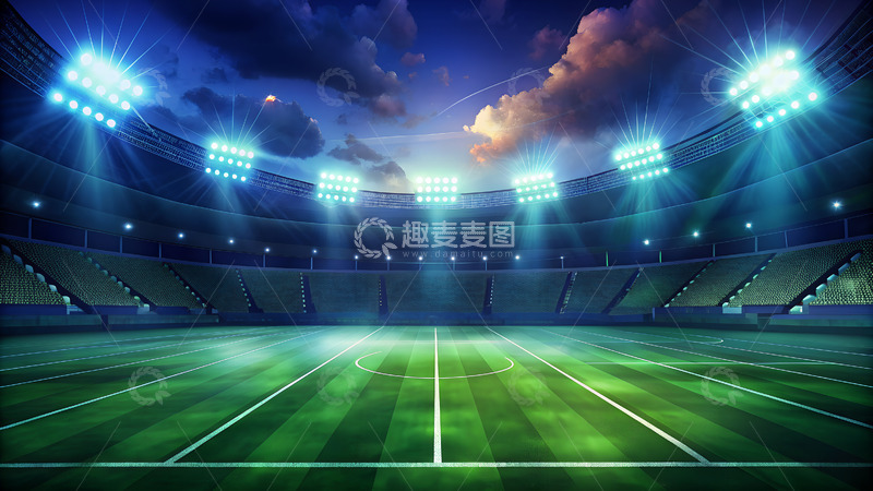 高清大图下载【趣麦麦图】夜晚足球场灯光草地比赛足球橄榄球