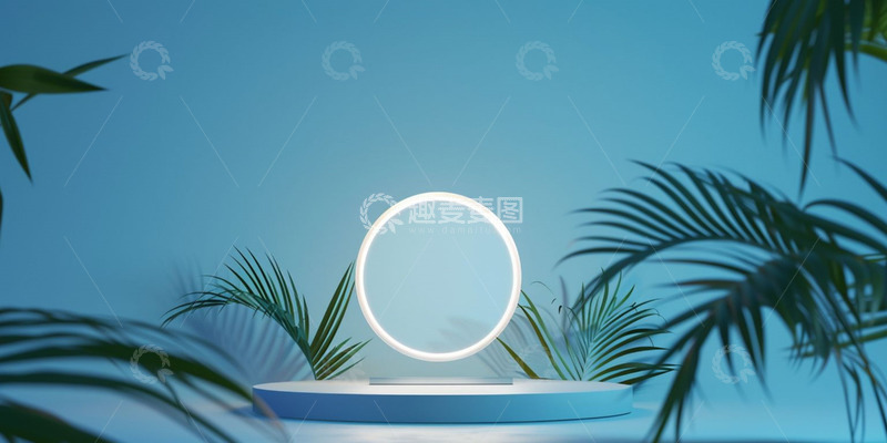 高清大图下载【趣麦麦图】618绿植装饰蓝色背景灯光展台