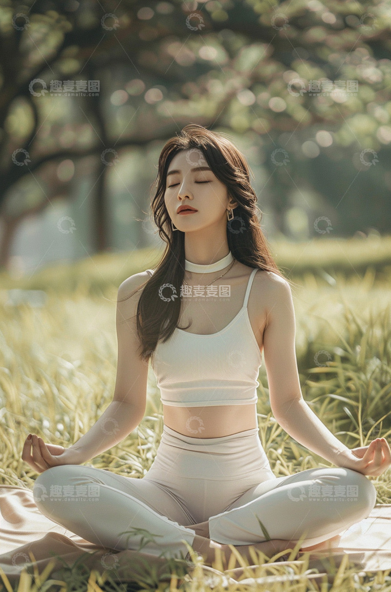 高清大图下载【趣麦麦图】阳光下瑜伽锻炼女性人物