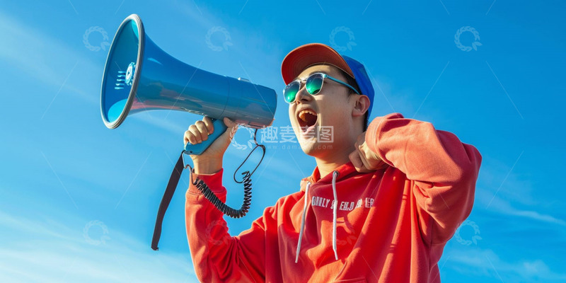 高清大图下载【趣麦麦图】蓝天下拿着喇叭的人物