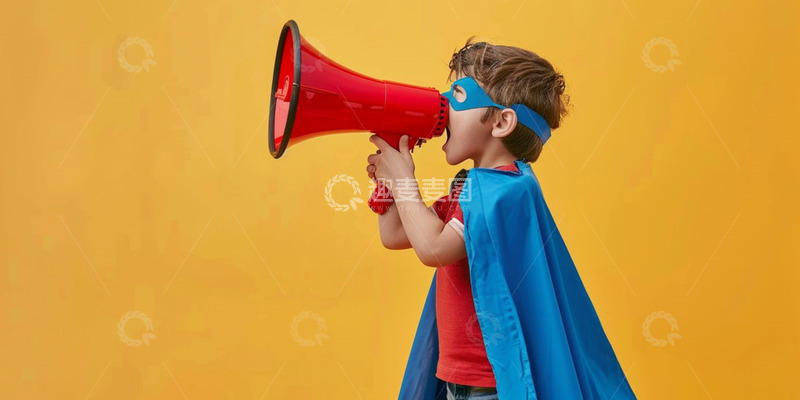 高清大图下载【趣麦麦图】黄色背景拿着喇叭的男孩人物