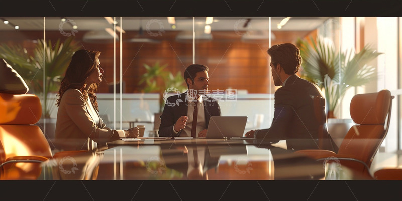 高清大图下载【趣麦麦图】办公室开会的三个商务人士