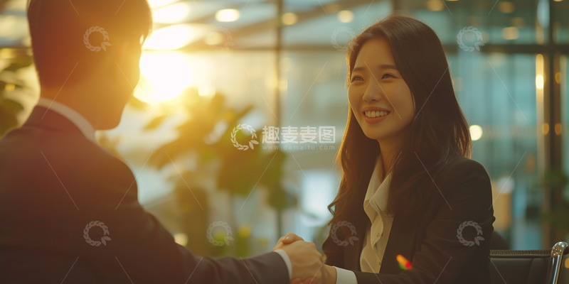 高清大图下载【趣麦麦图】实拍两个握手合作的商务人物