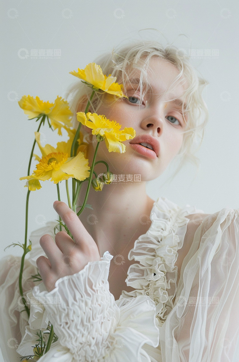 高清大图下载【趣麦麦图】拿着花束的时尚模特