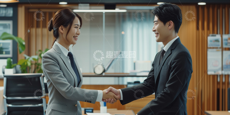 高清大图下载【趣麦麦图】实拍办公室握手商务人物