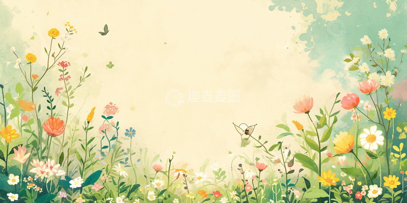 高清大图下载【趣麦麦图】卡通黄色背景花草