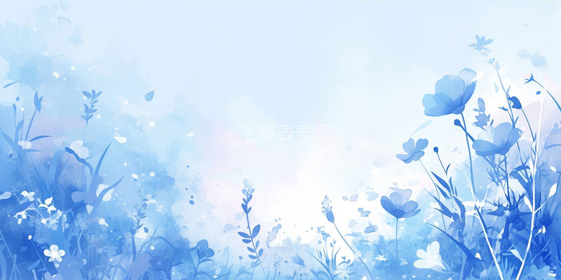 高清大图下载【趣麦麦图】蓝色卡通清新花草背景