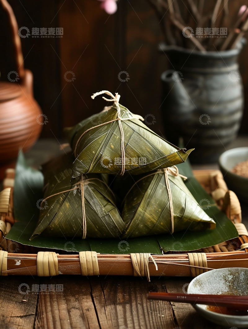 高清大图下载【趣麦麦图】端午节绿色粽子实拍图