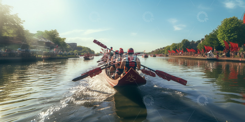 高清大图下载【趣麦麦图】端午节赛龙舟场景图
